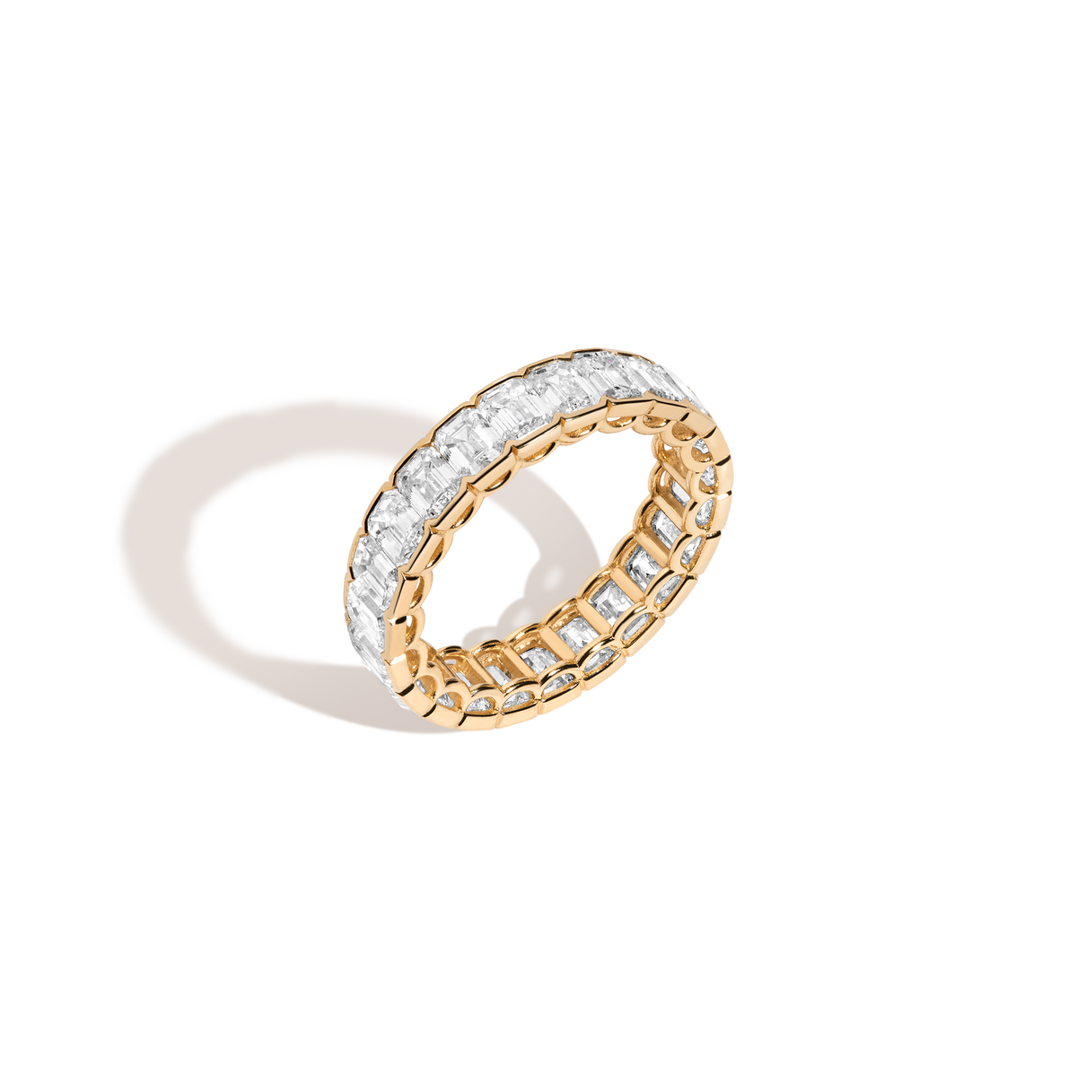 Emerald Lab Grown Diamond Semi-Bezel Eternity Ring 14k 18k Yellow Gold