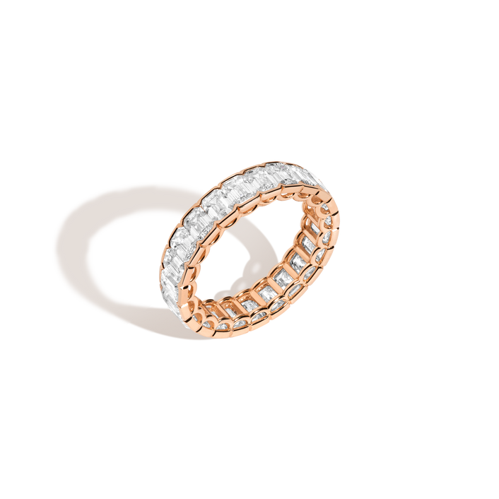 Emerald Lab Grown Diamond Semi-Bezel Eternity Ring 14k 18k Rose Gold