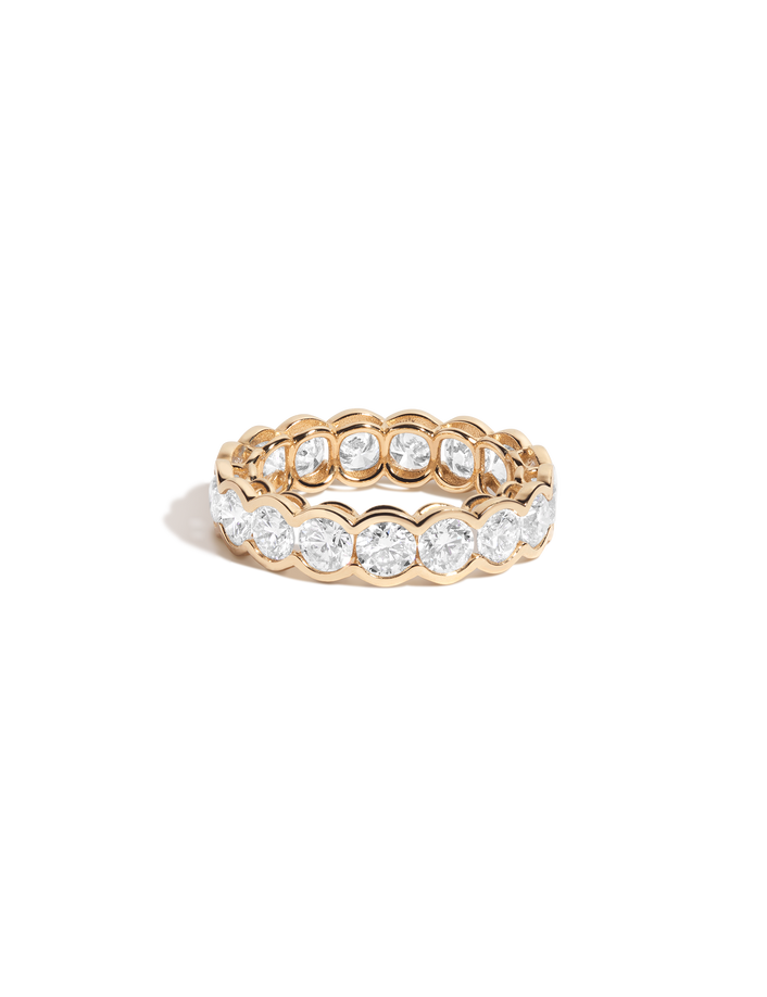 Round Lab Grown Diamond Semi-Bezel Eternity Ring 14k 18k Yellow Gold First