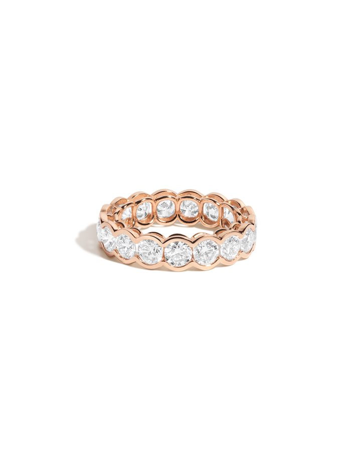 Round Lab Grown Diamond Semi-Bezel Eternity Ring 14k 18k Rose Gold First