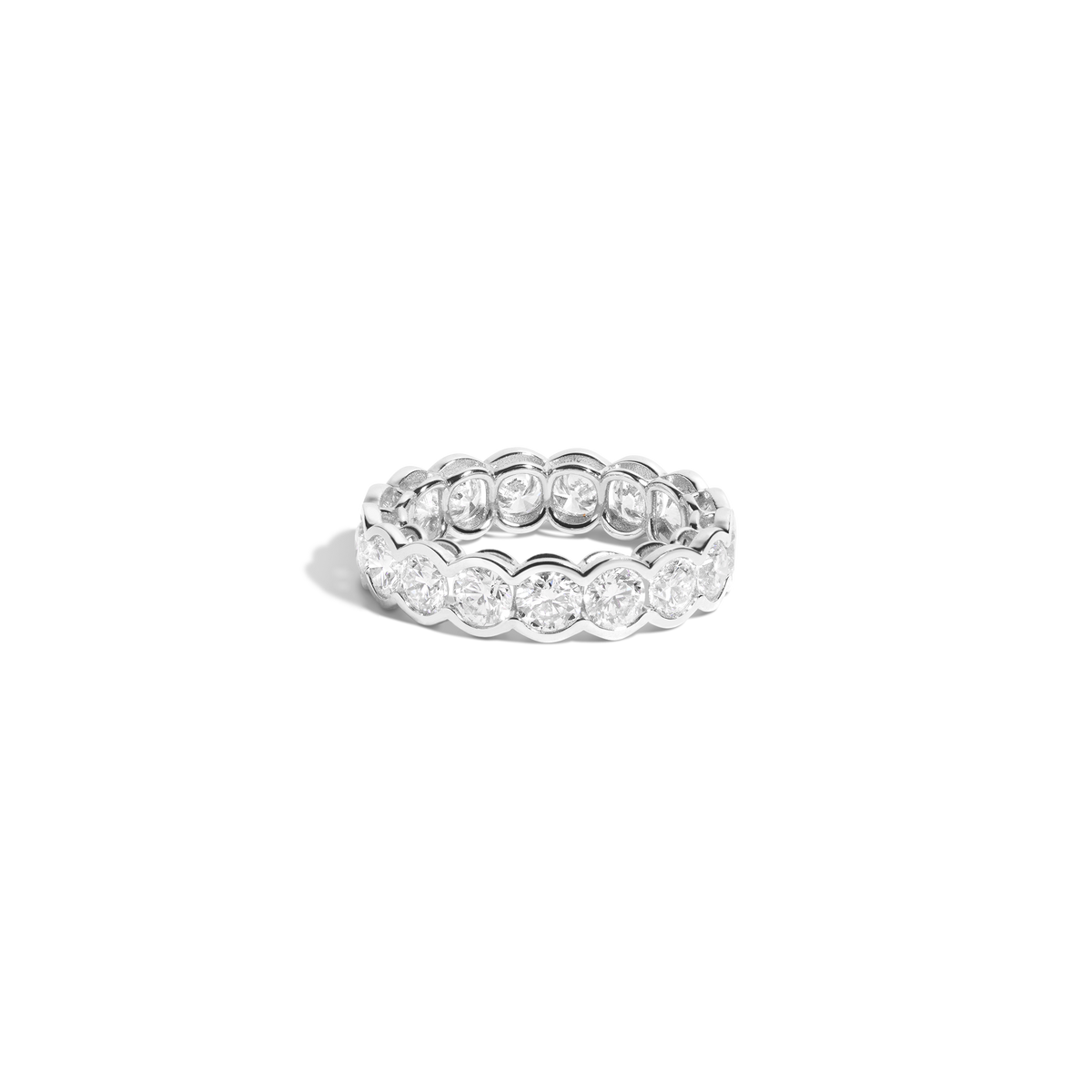 Round Lab Grown Diamond Semi-Bezel Eternity Ring 14k 18k White Gold First