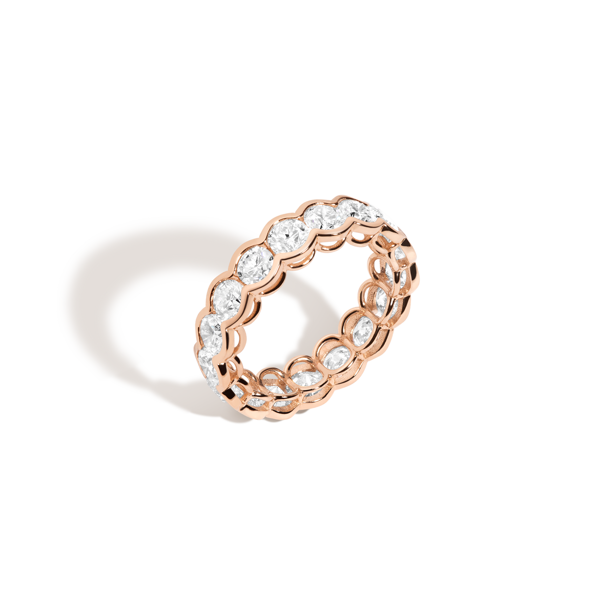 Round Lab Grown Diamond Semi-Bezel Eternity Ring 14k 18k Rose Gold