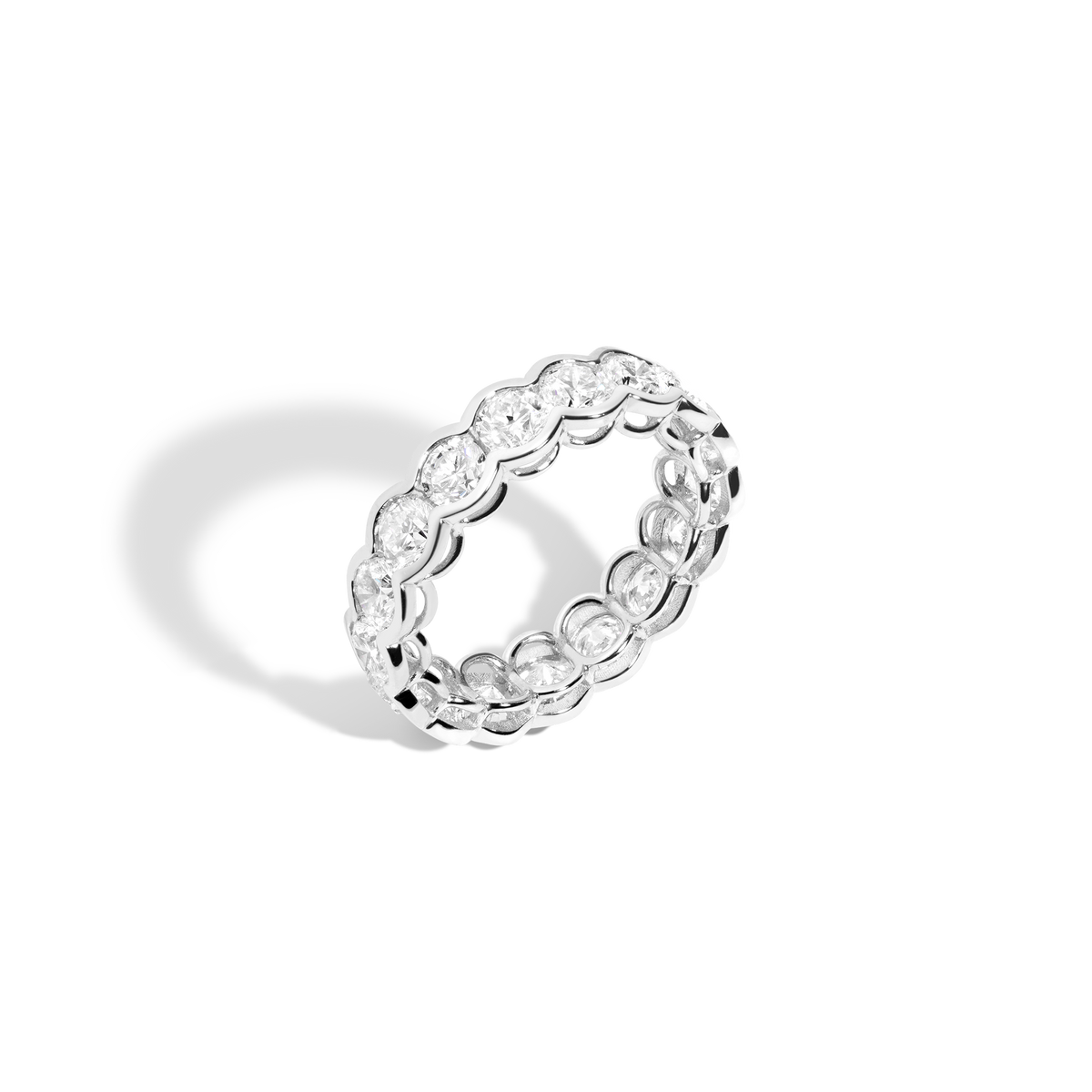 Round Lab Grown Diamond Semi-Bezel Eternity Ring 14k 18k White Gold