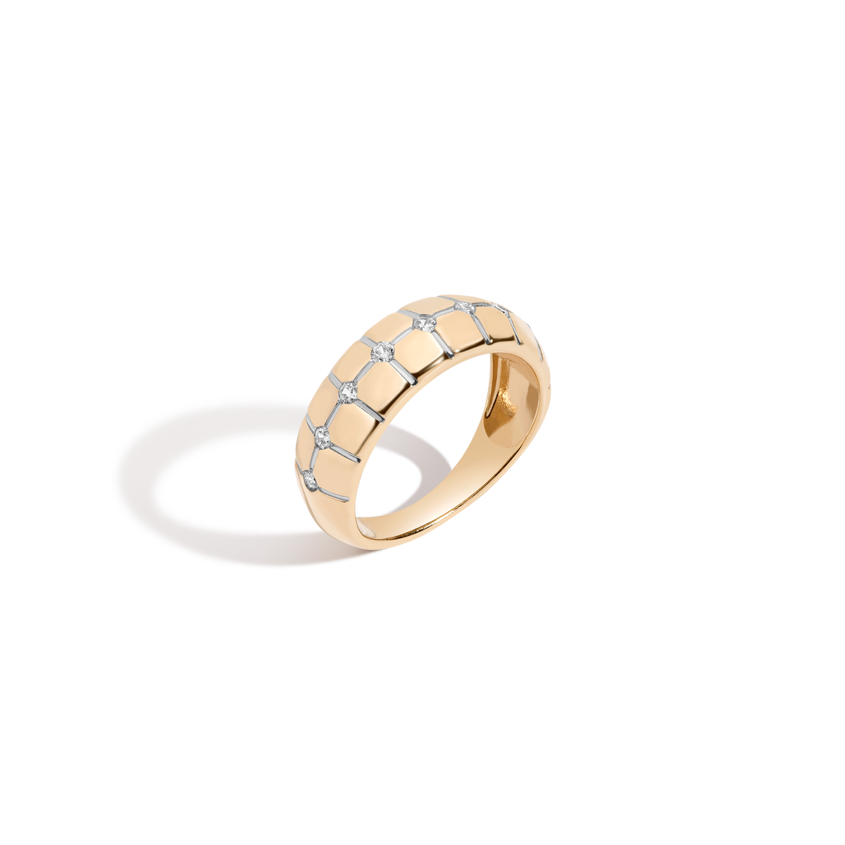 Lab Grown White Sapphire Matrix Ring Vermeil Yellow Gold