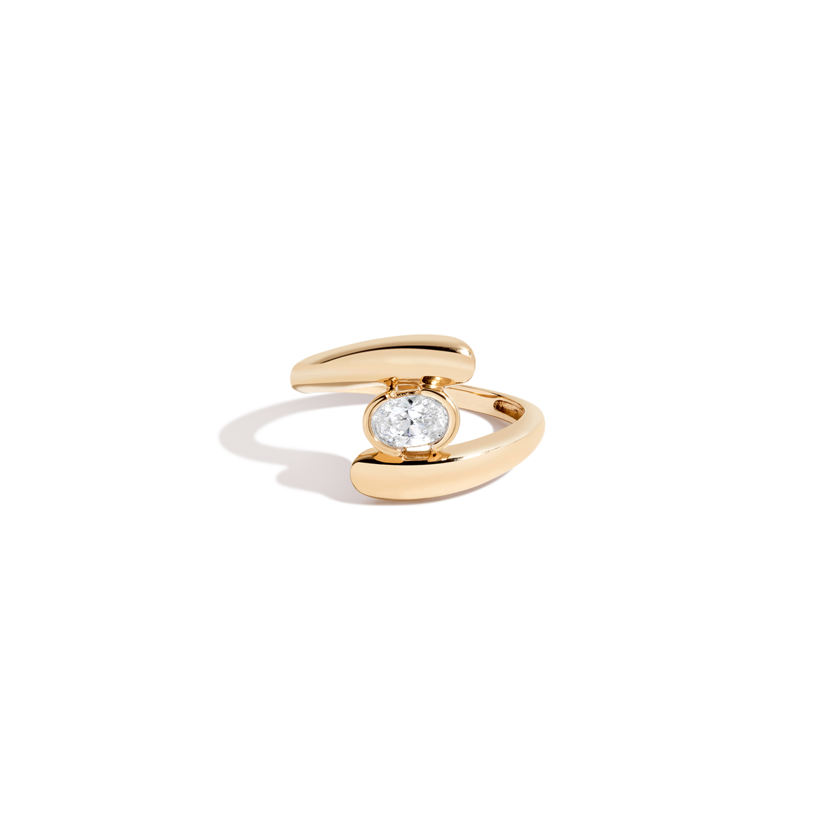 Lab Grown White Sapphire Ellipse Ring Vermeil Yellow Gold First