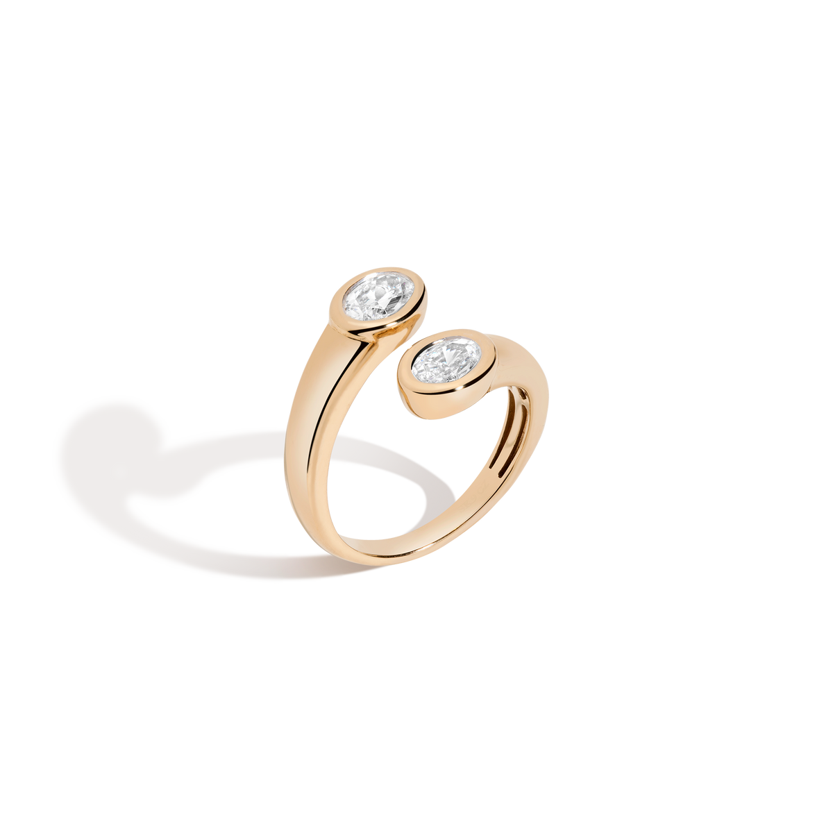 Lab Grown White Sapphire Twin Ellipse Ring Vermeil Yellow Gold 