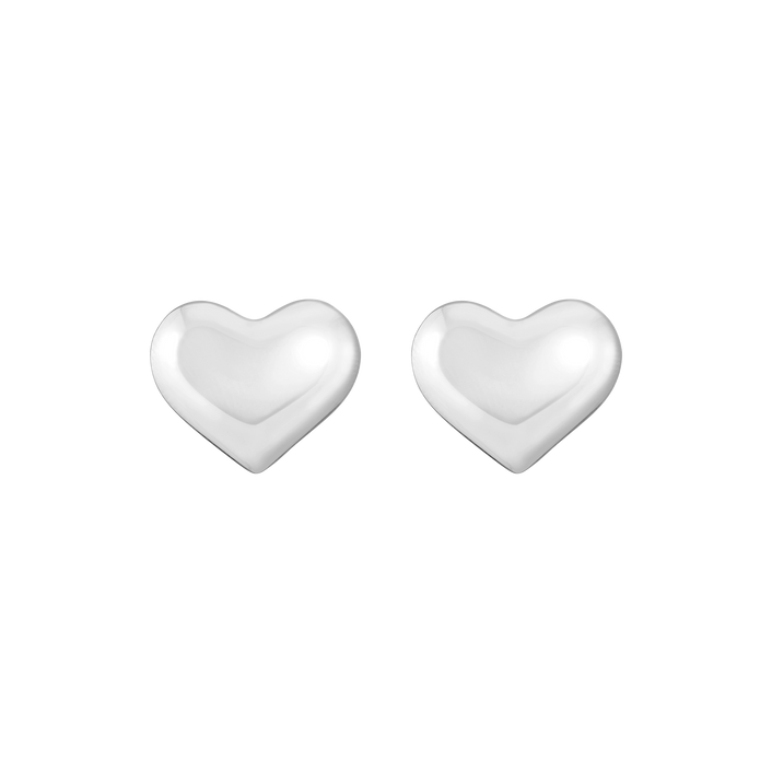 Puffy Heart Stud Earrings 14k White Gold First