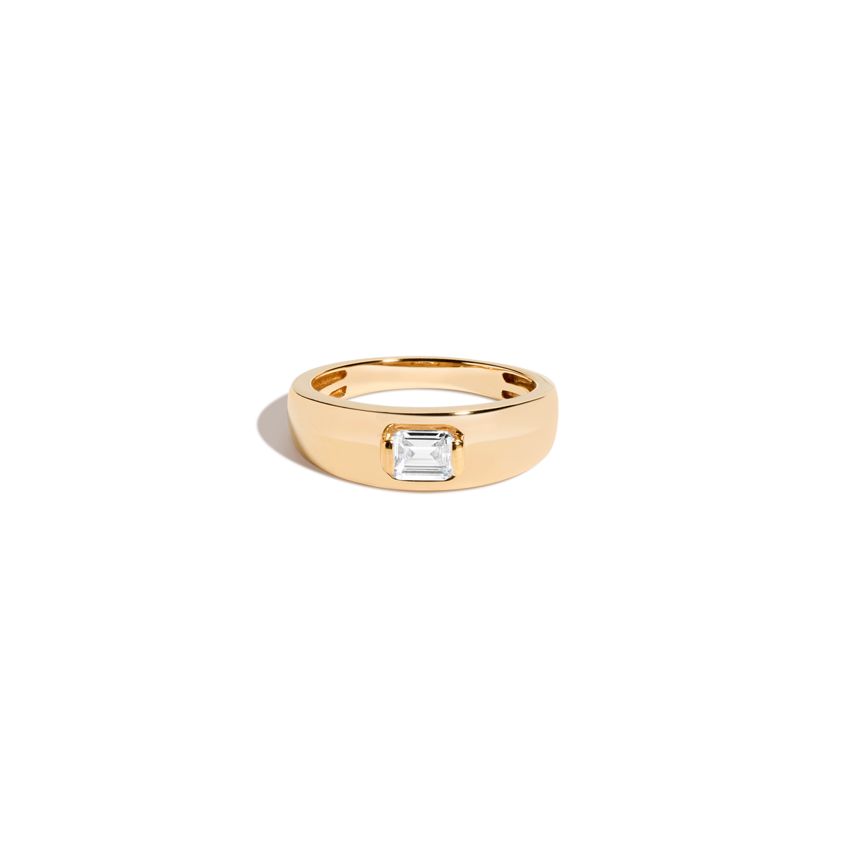 Chunky Lab Grown Diamond Emerald Ring 14k Yellow Gold First