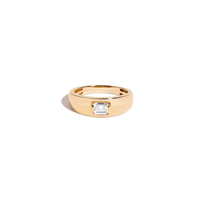 Chunky Lab Grown Diamond Emerald Ring 14k Yellow Gold First