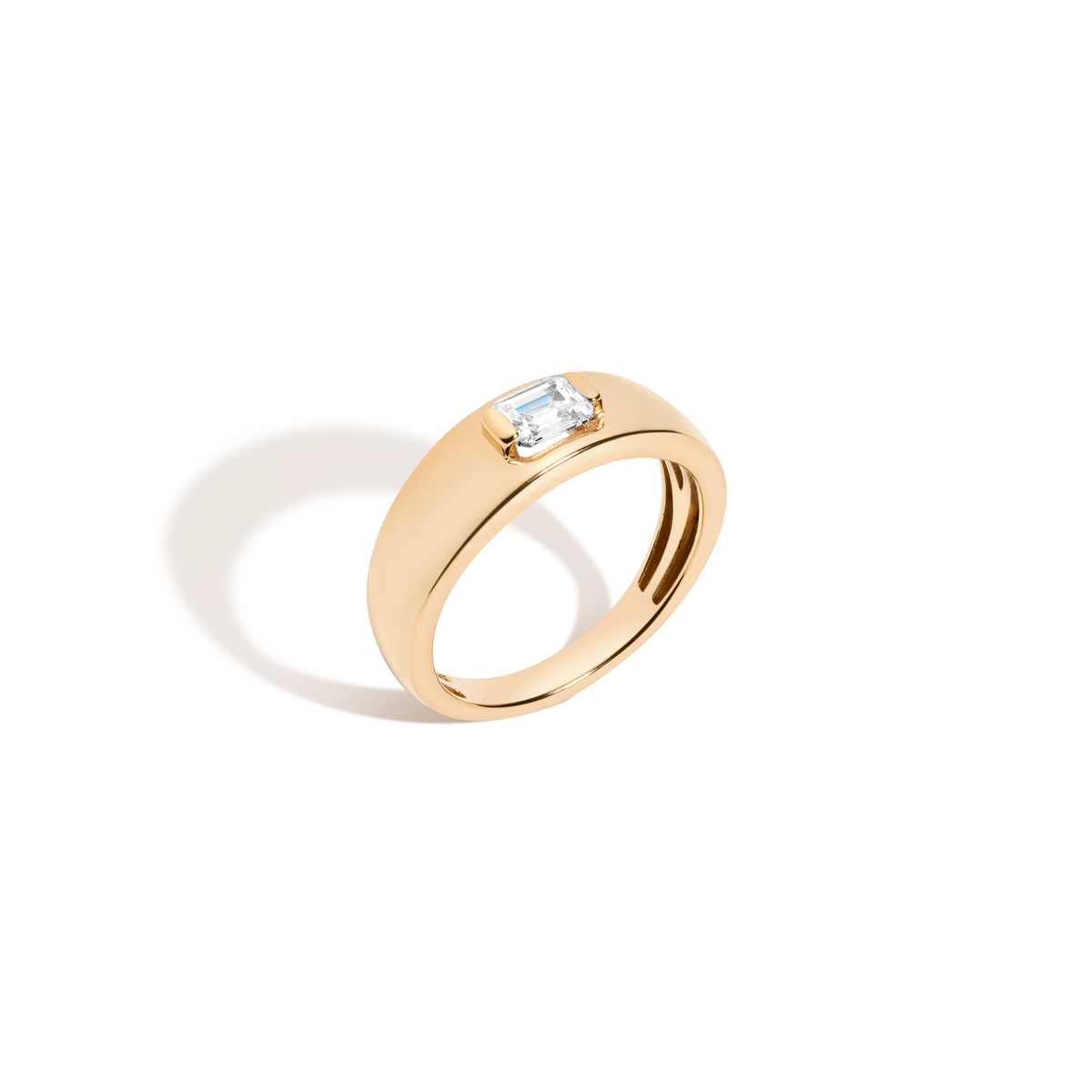 Chunky Lab Grown Diamond Emerald Ring 14k Yellow Gold