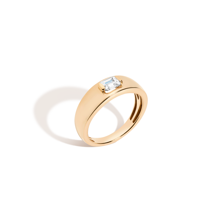 Chunky Lab Grown Diamond Emerald Ring 14k Yellow Gold