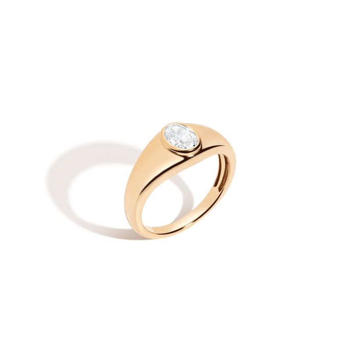 Chunky Lab Grown Diamond Oval Ring 14k Yellow Gold