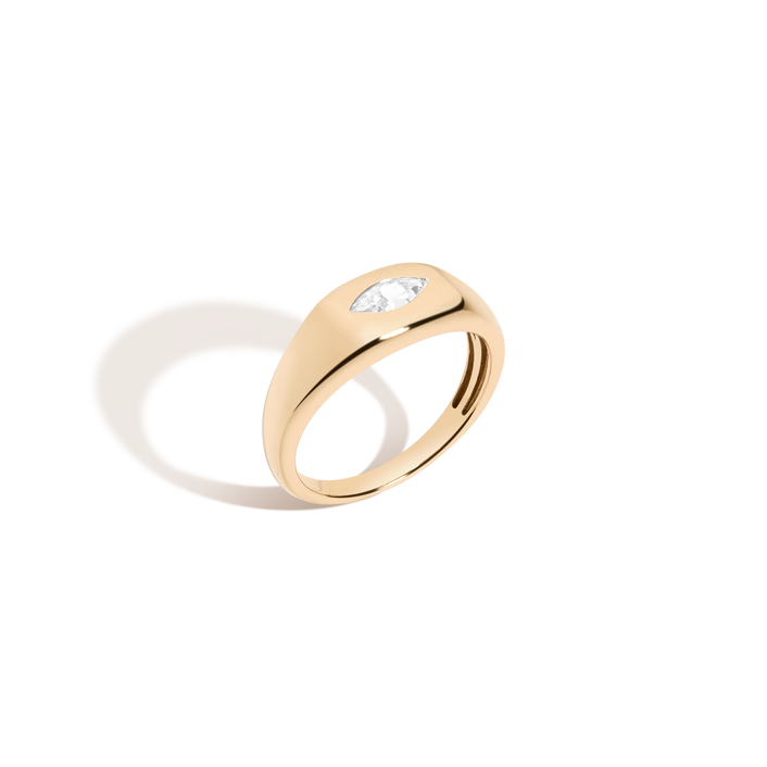Chunky Lab Grown Diamond Marquise Ring 14k Yellow Gold