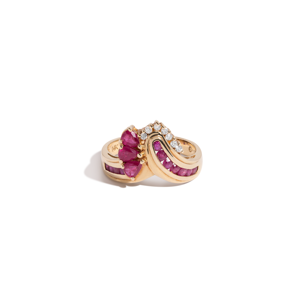 Vintage Red Ruby Rosette Ring 14k Yellow Gold First