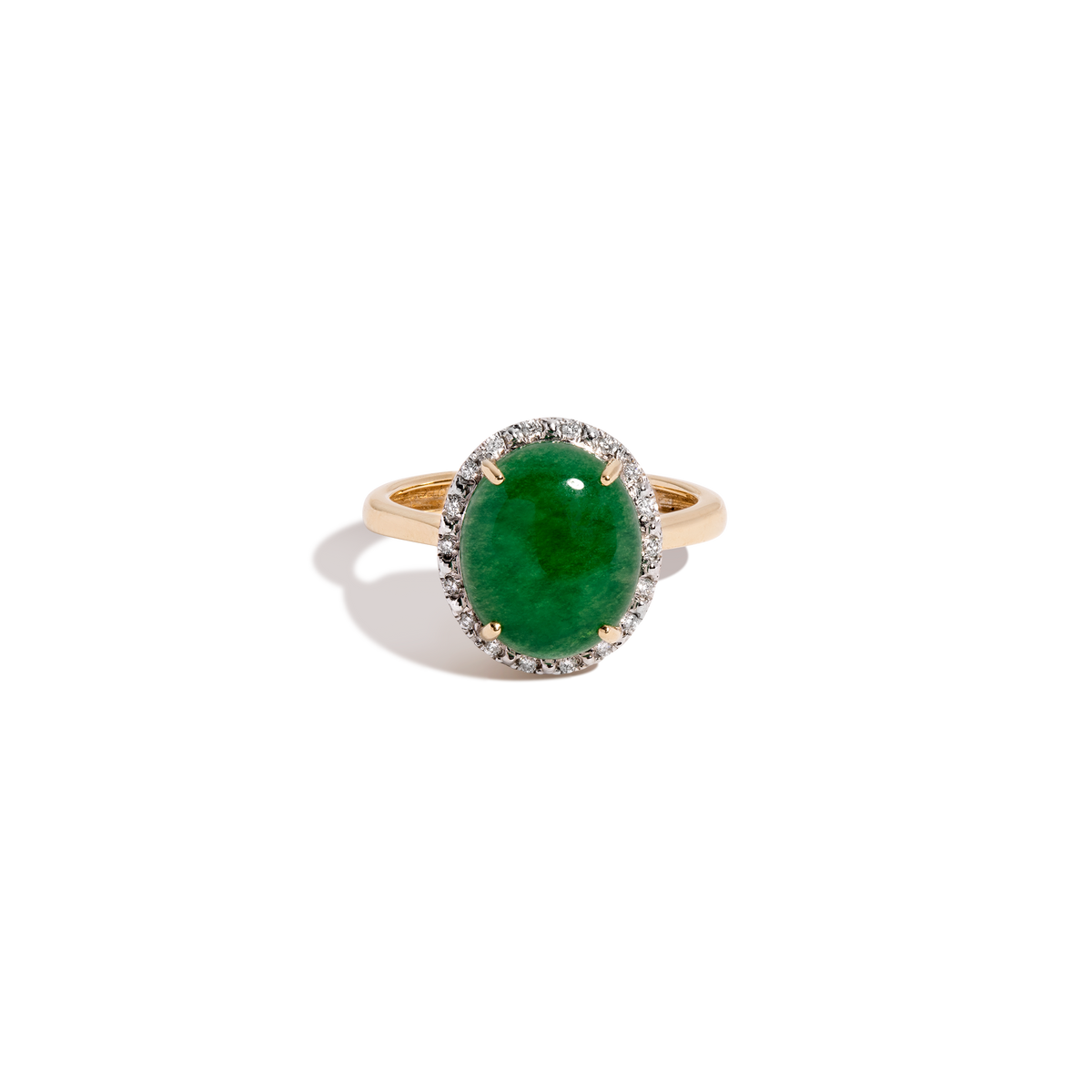 Vintage Oval Green Jade Cocktail Ring 14k Yellow Gold First