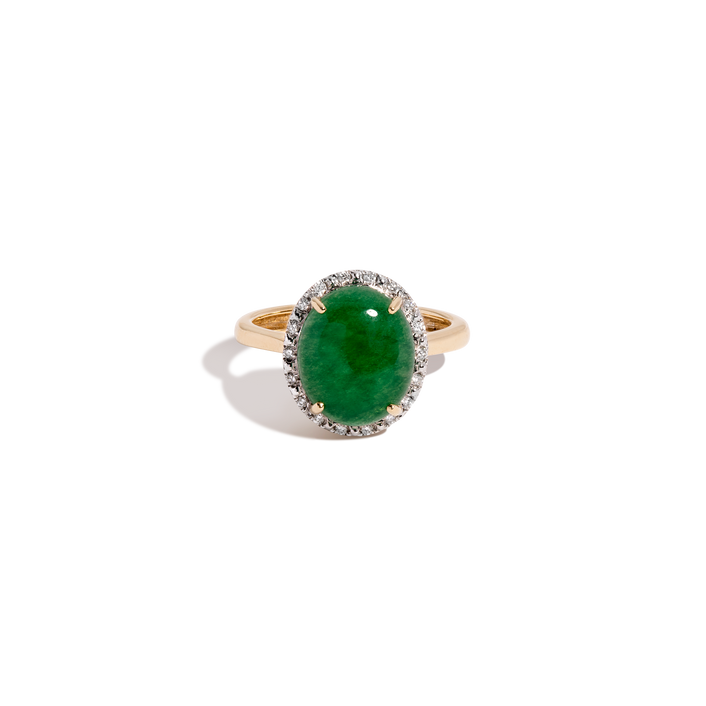 Vintage Oval Green Jade Cocktail Ring 14k Yellow Gold First