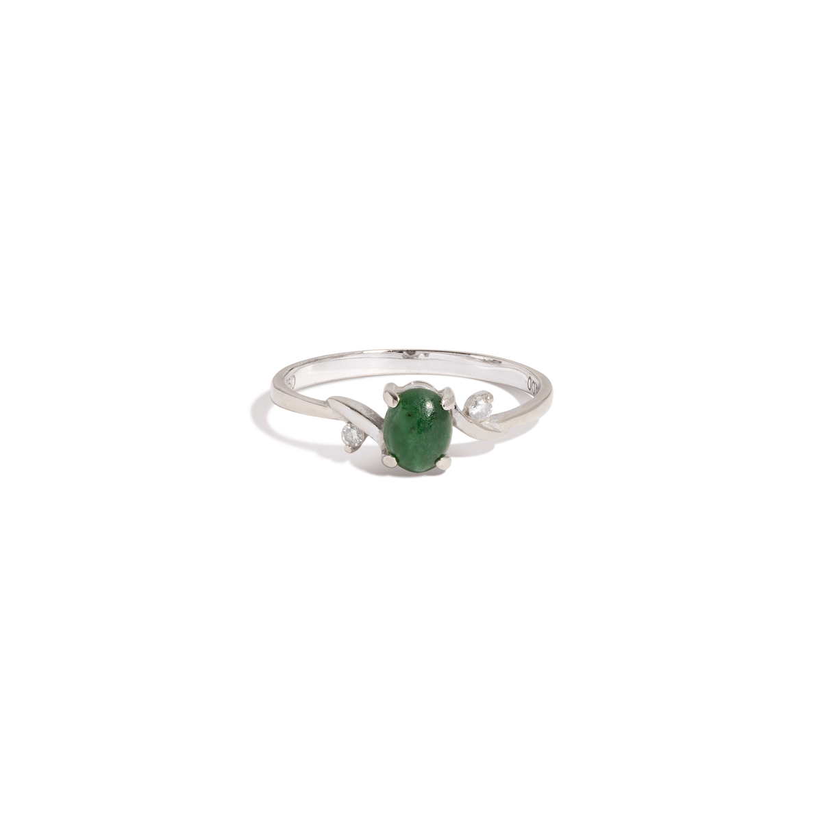 Vintage Petite Oval Green Jade Ring 18k White Gold First