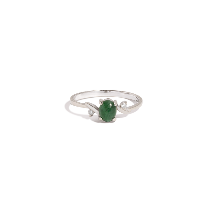 Vintage Petite Oval Green Jade Ring 18k White Gold First