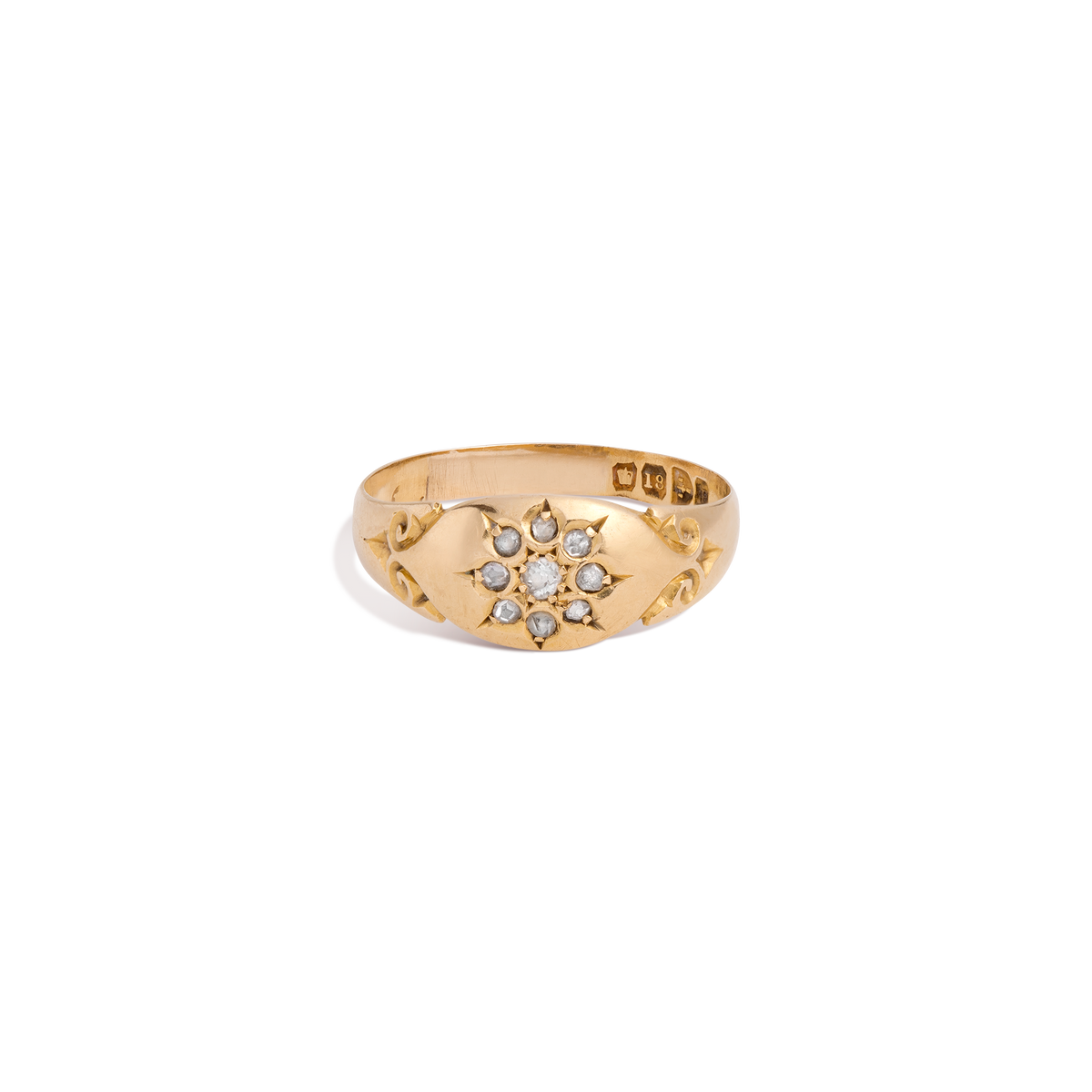Antique Old European Cut Diamond Fleur Ring 18k Yellow Gold First