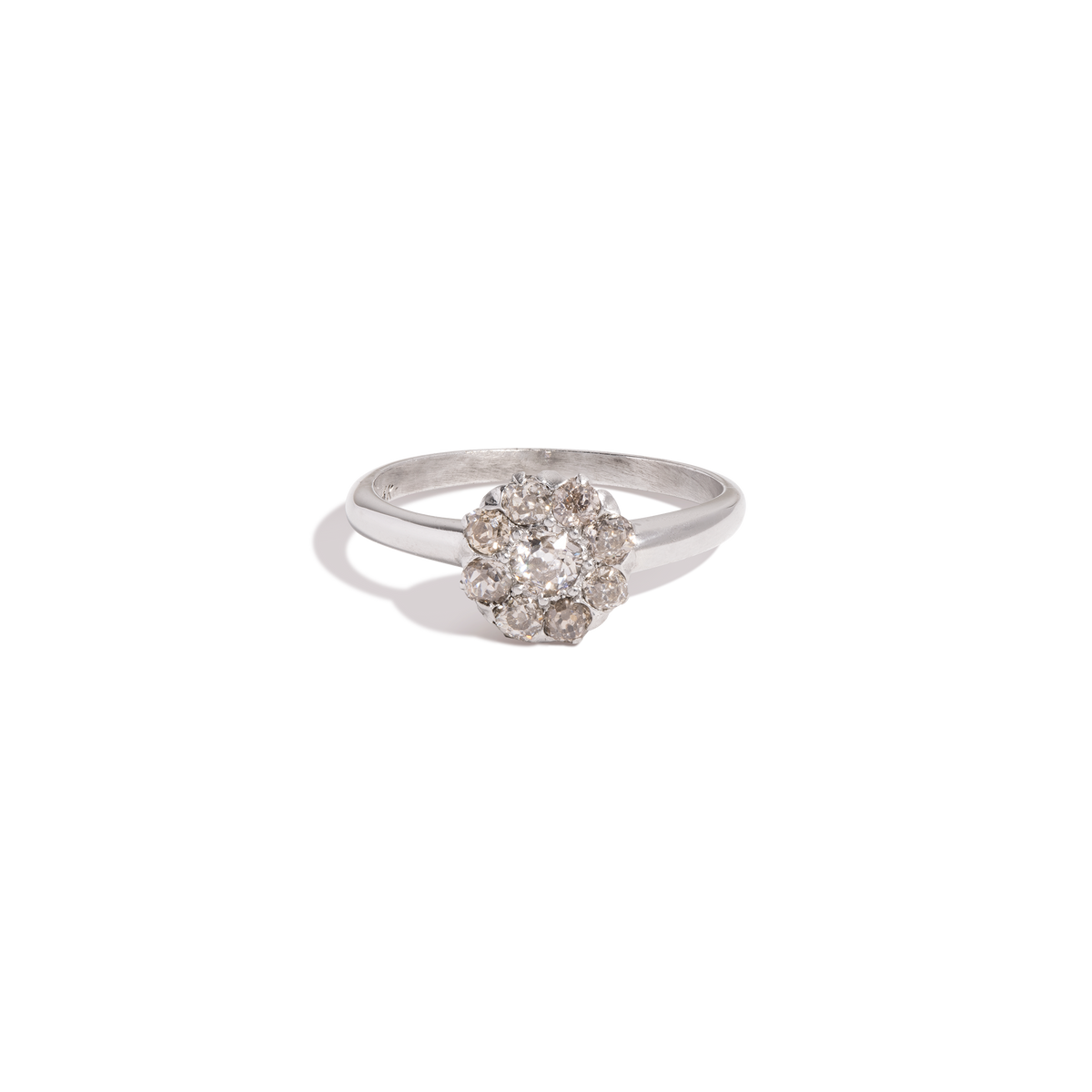 Antique Old European Cut Diamond Flower Ring 14k White Gold First