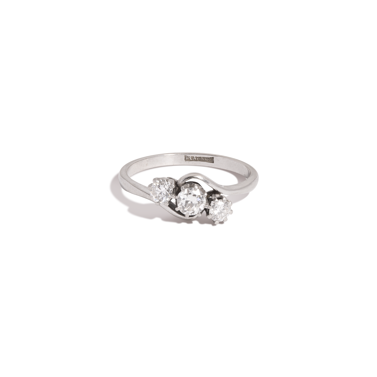 Vintage Old European Cut Triple Diamond Ring Platinum White Gold First