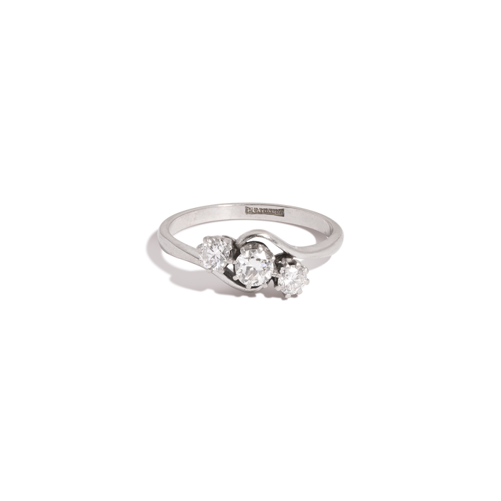 Vintage Old European Cut Triple Diamond Ring Platinum White Gold First
