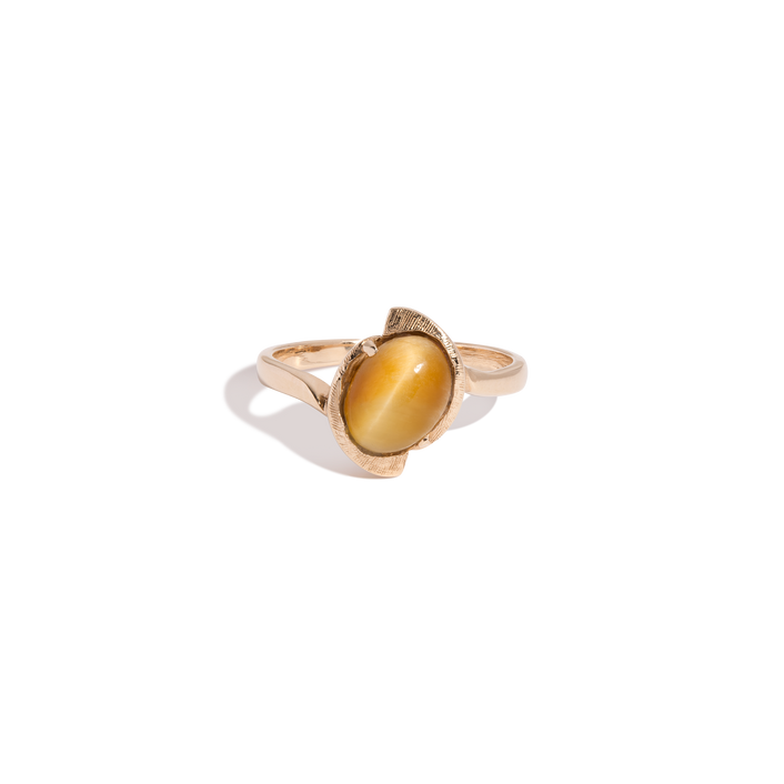 Vintage Lab Grown Cat’s Eye Cabochon Ring 10k Yellow Gold First