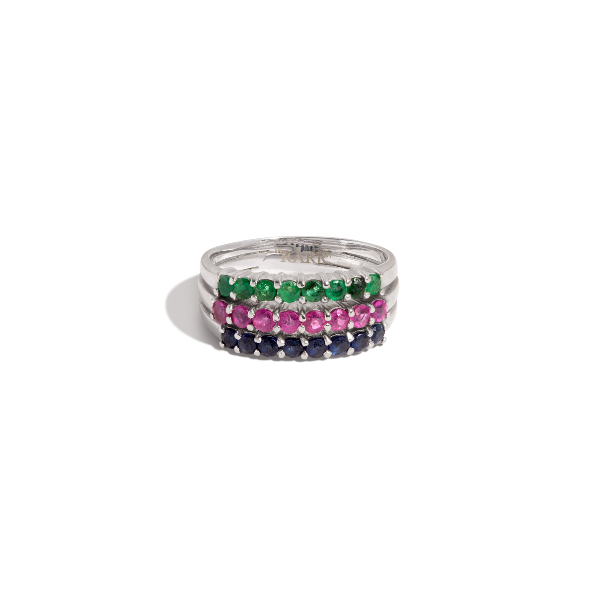 Vintage Gemstone Trilogy Band 14k White Gold First
