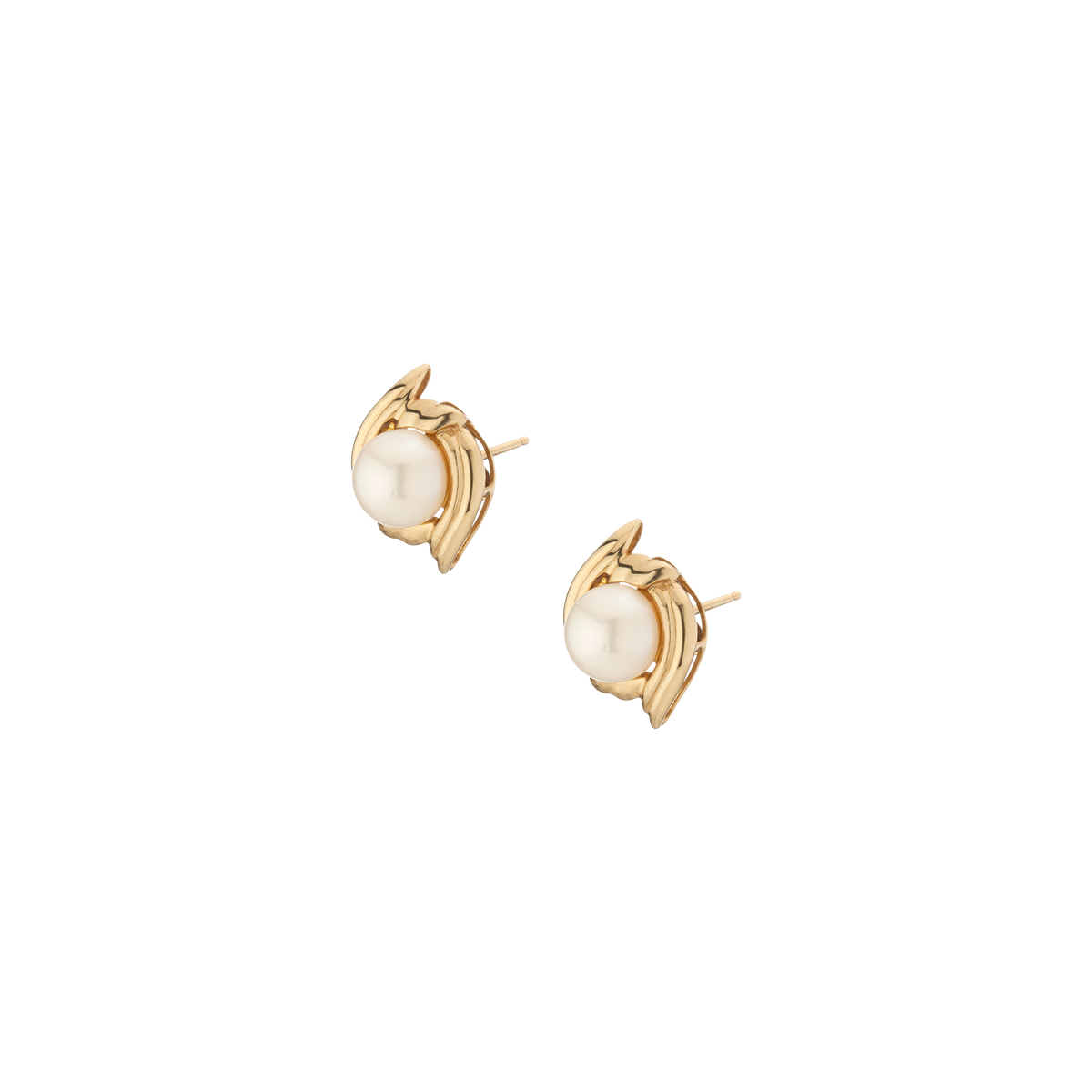 Vintage Pearl Gold Stud Earrings 14k Yellow Gold 