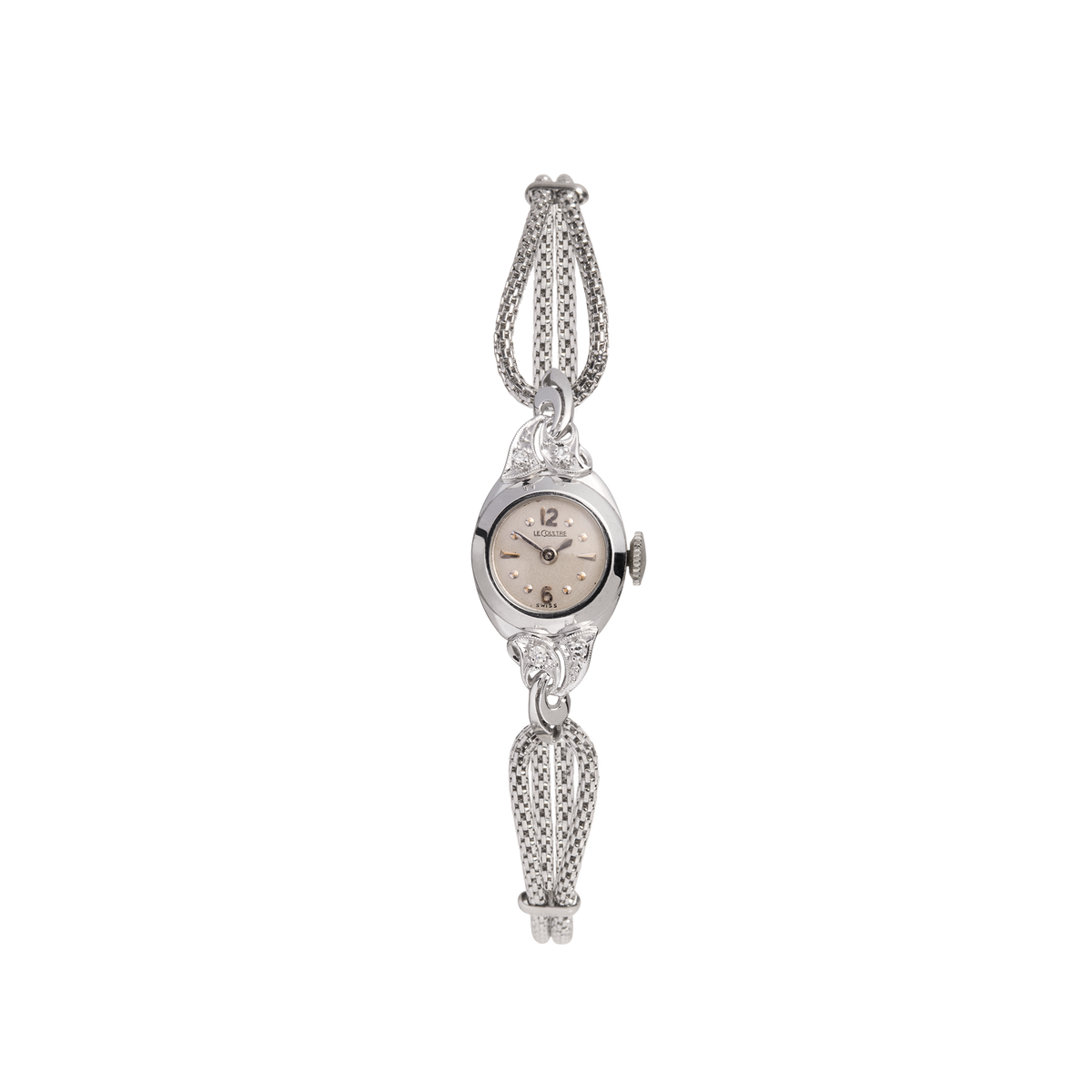 Vintage LeCoultre Diamond Cocktail Watch 14k White Gold 5.5in 6in 6.5in First