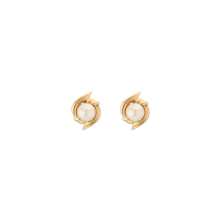 Vintage Pearl Gold Stud Earrings 14k Yellow Gold First