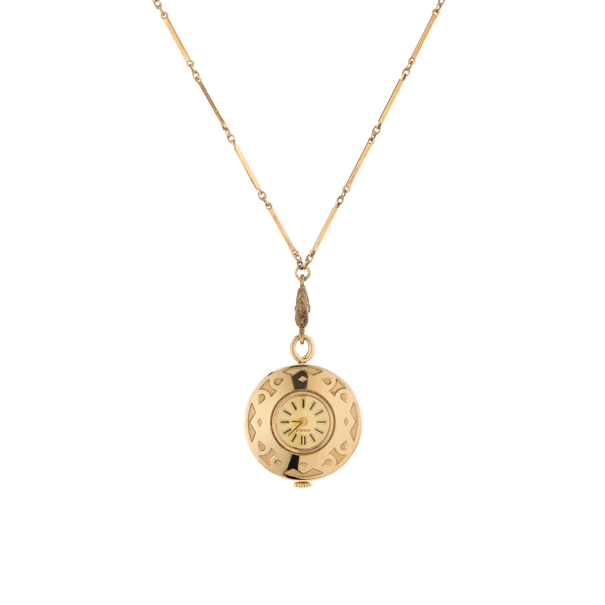 Vintage Caravelle Pendant Watch Necklace Gold Plated Yellow Gold 28in First