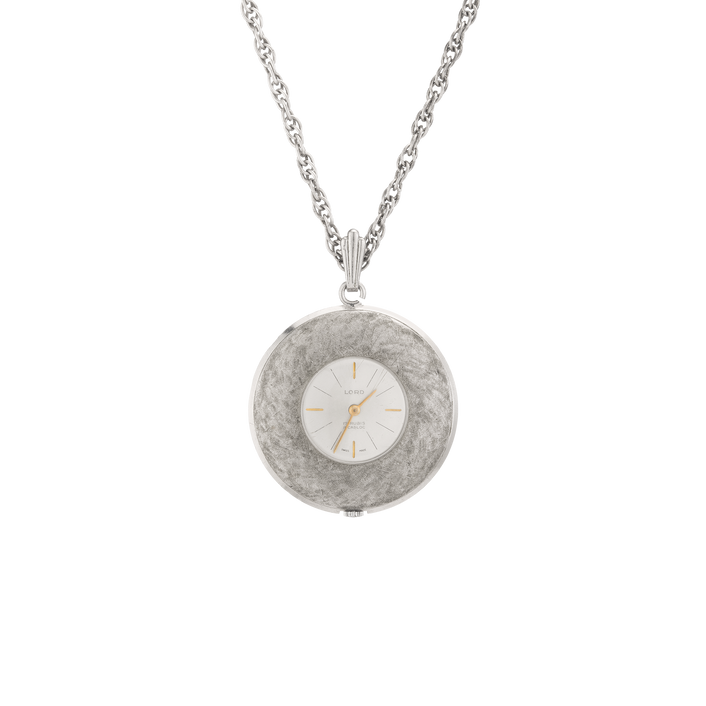 Vintage Florentine Pendant Watch Necklace Stainless Steel White Gold 30in First