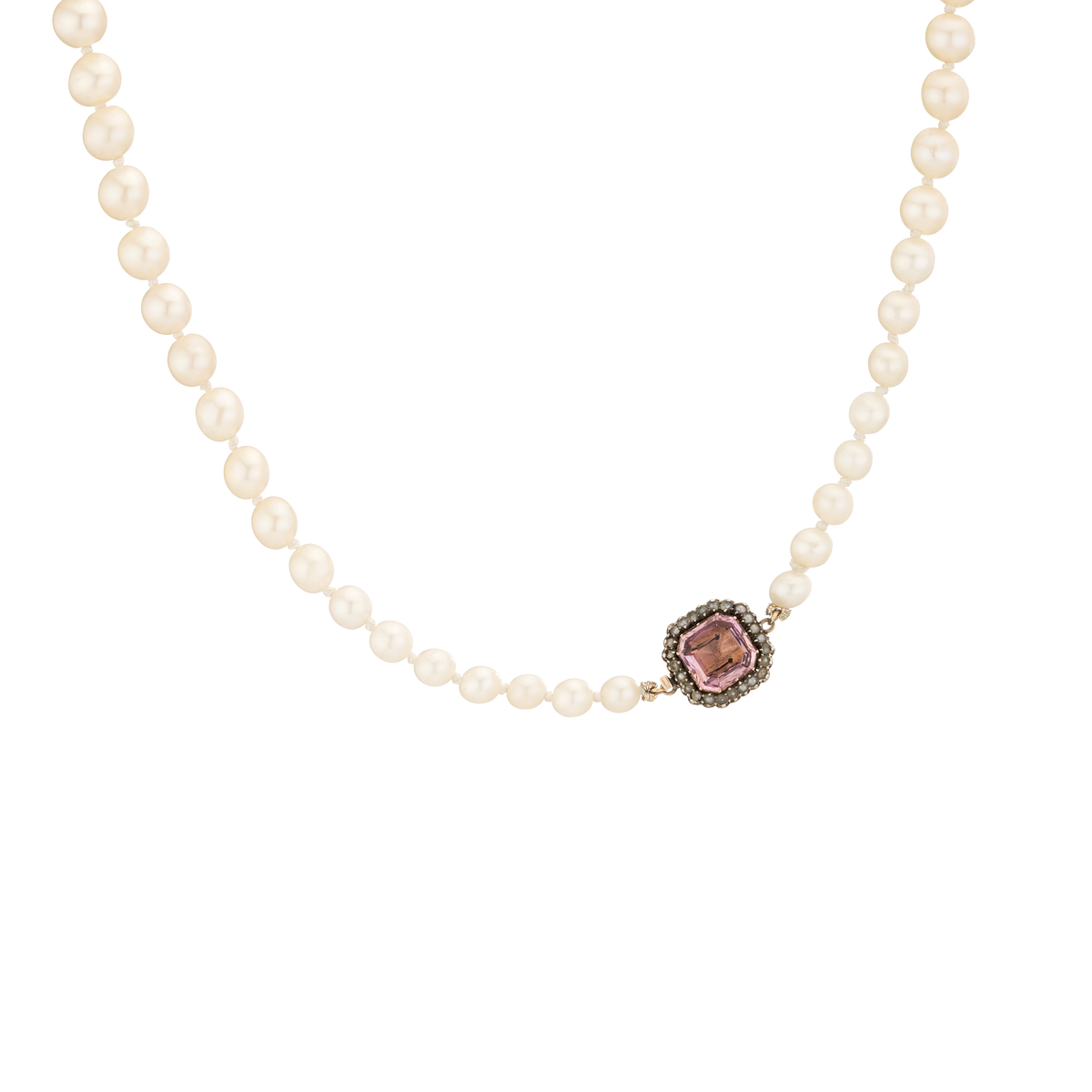 Vintage Pink Kunzite Pearl Necklace 9k White Gold 20in First