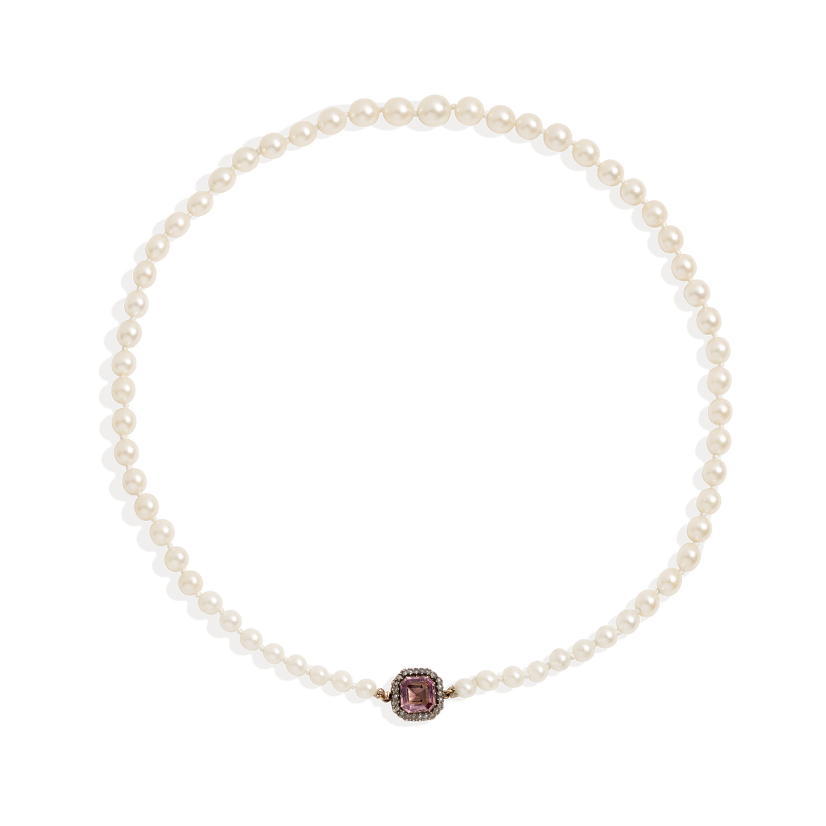 Vintage Pink Kunzite Pearl Necklace 9k White Gold 20in