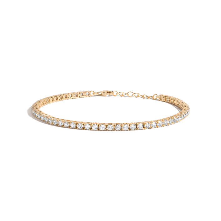 Lab Grown White Sapphire Tennis Anklet Vermeil Yellow Gold First