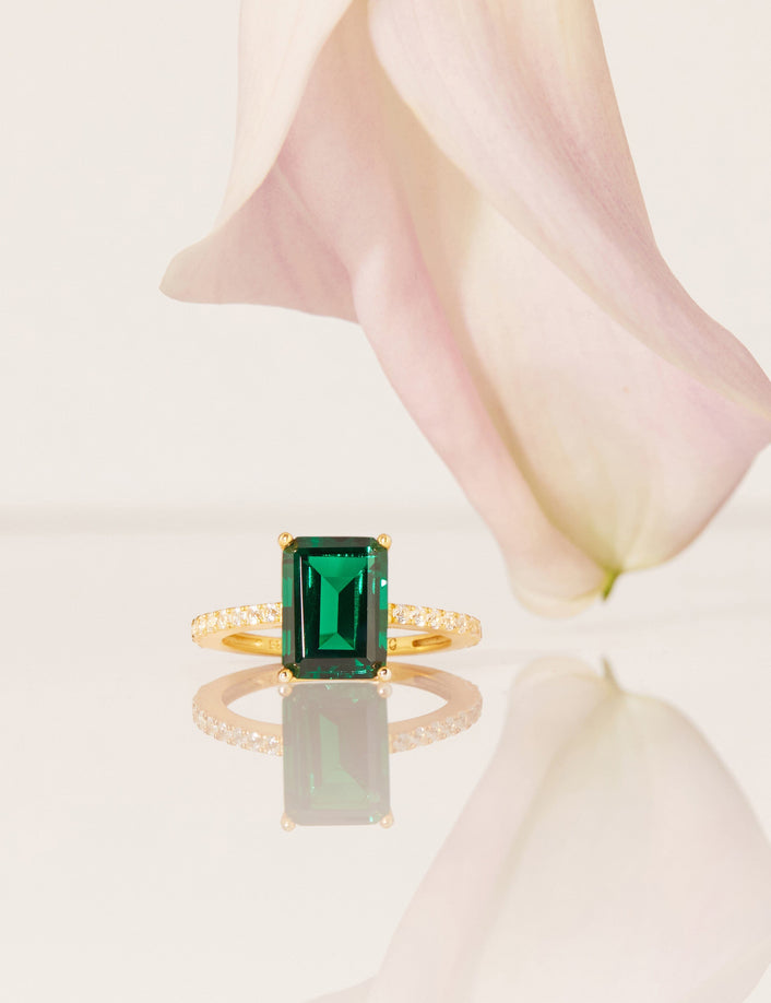 Emerald Solitaire Pavé Ring