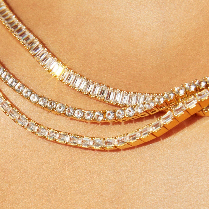 Lab Grown White Sapphire Horizontal Baguette Tennis Necklace