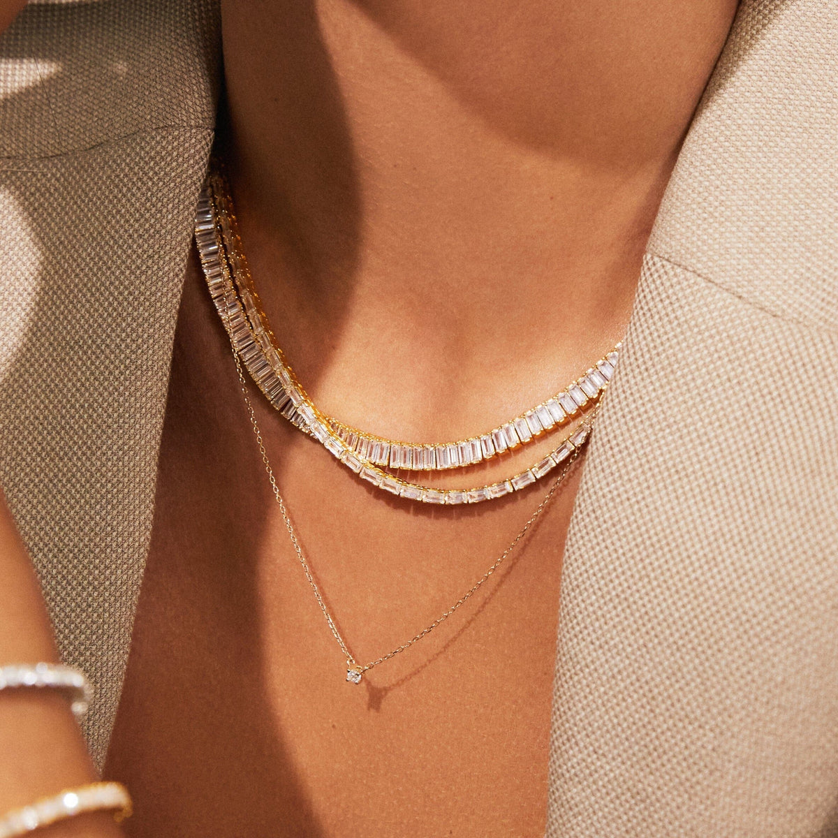 White Sapphire Baguette Tennis Necklace