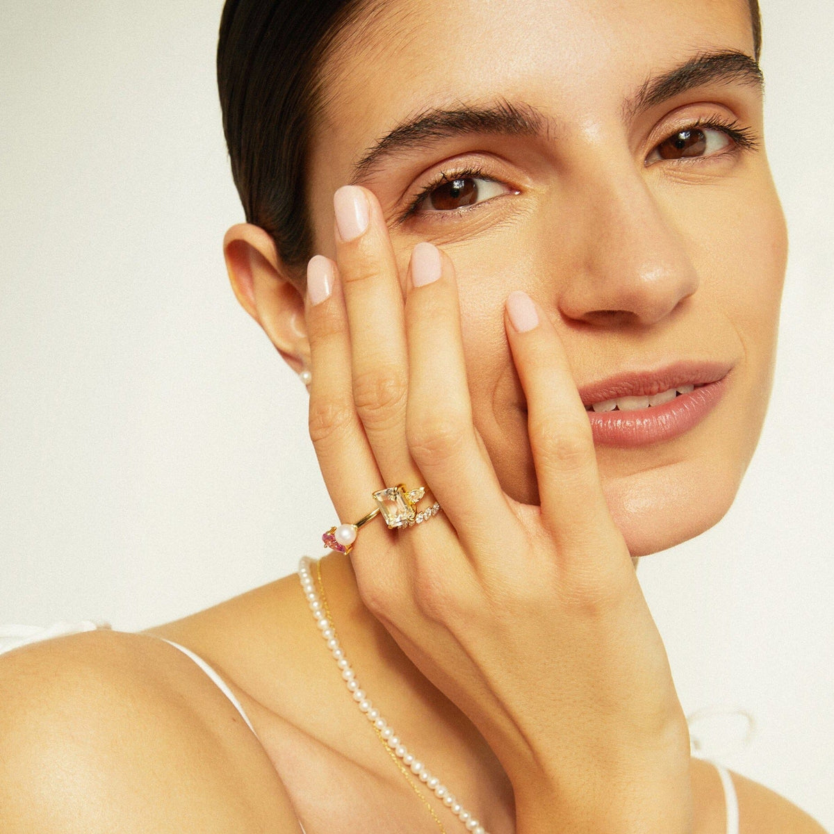 Emerald Gemstone Cocktail Ring - White Sapphire