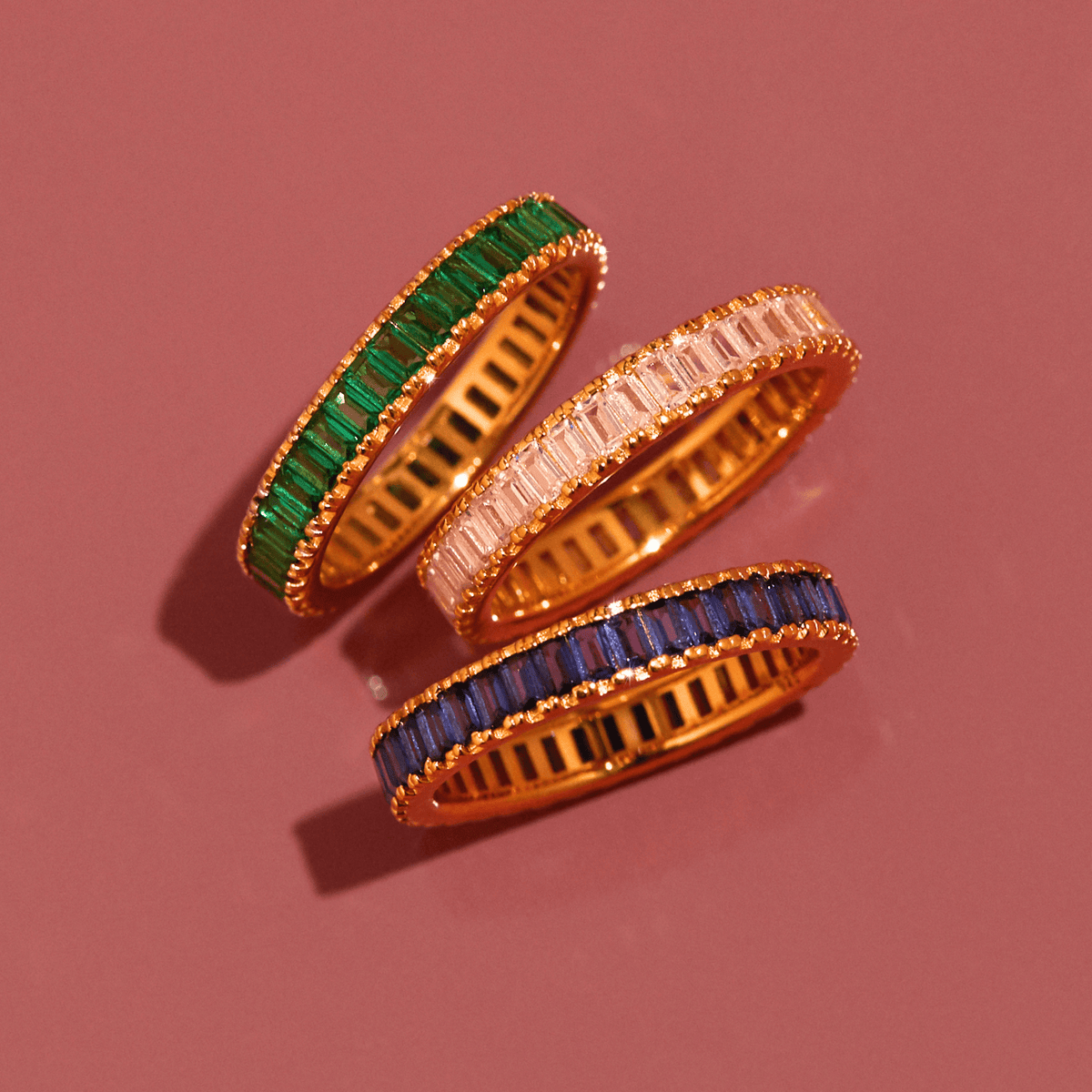 Lab Grown Green Emerald Baguette Eternity Ring