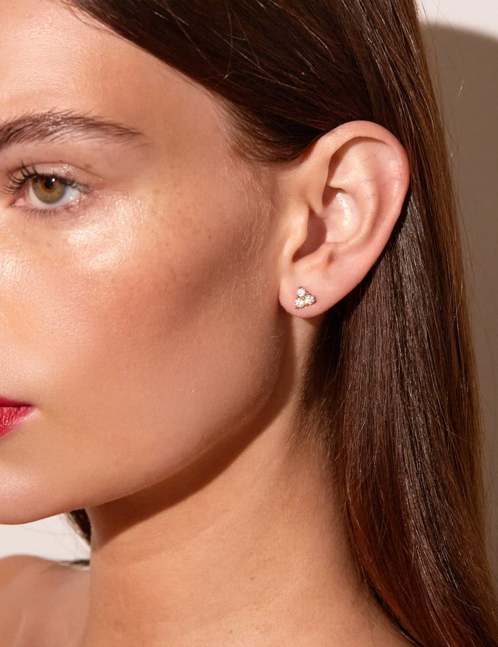 Lab Grown White Sapphire Trinity Stud Earrings