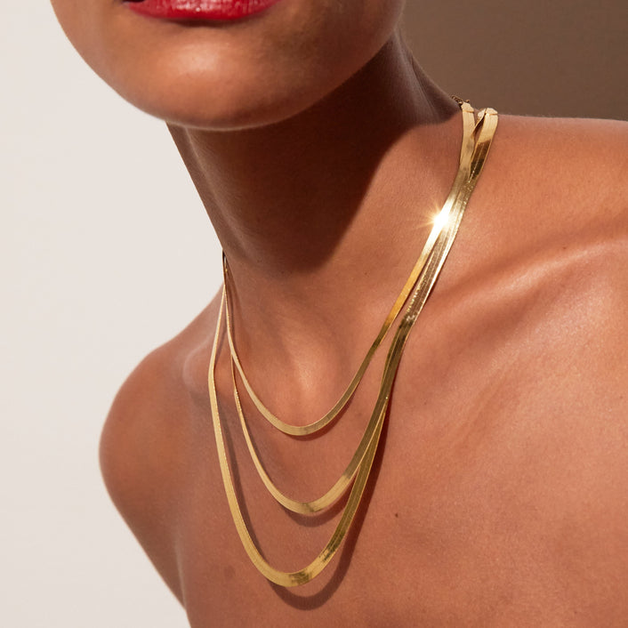 Solid Gold Herringbone Chain Necklace