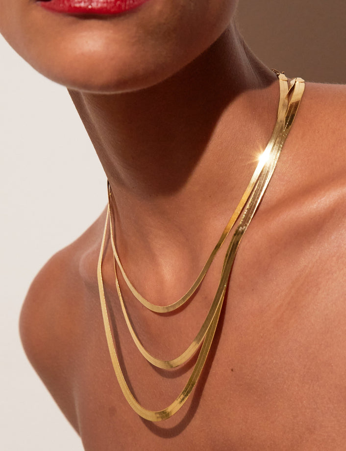 Gold Herringbone Chain Necklace