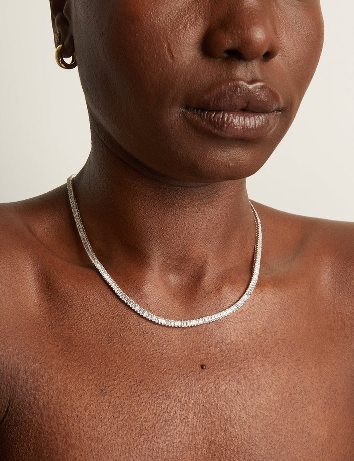 Lab Grown White Sapphire Baguette Tennis Necklace