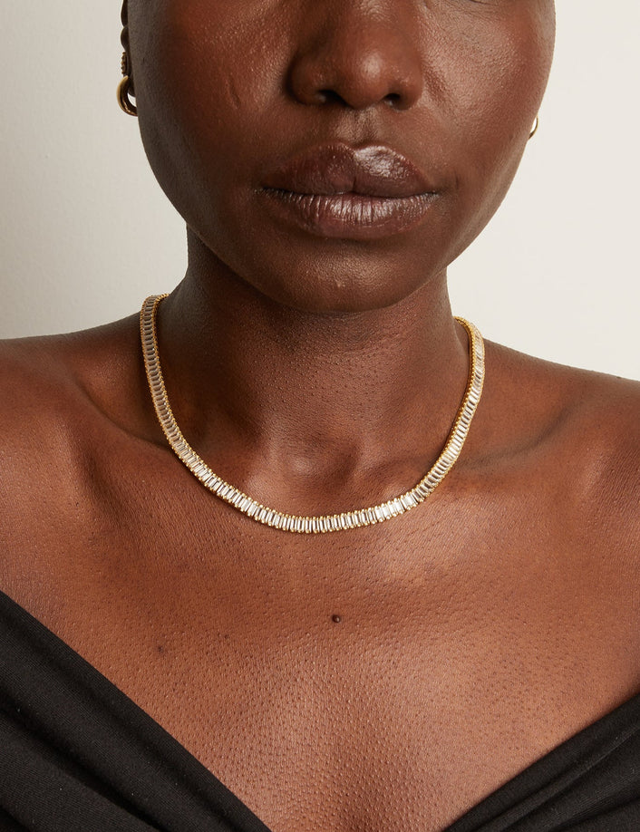 Lab Grown White Sapphire Baguette Tennis Necklace