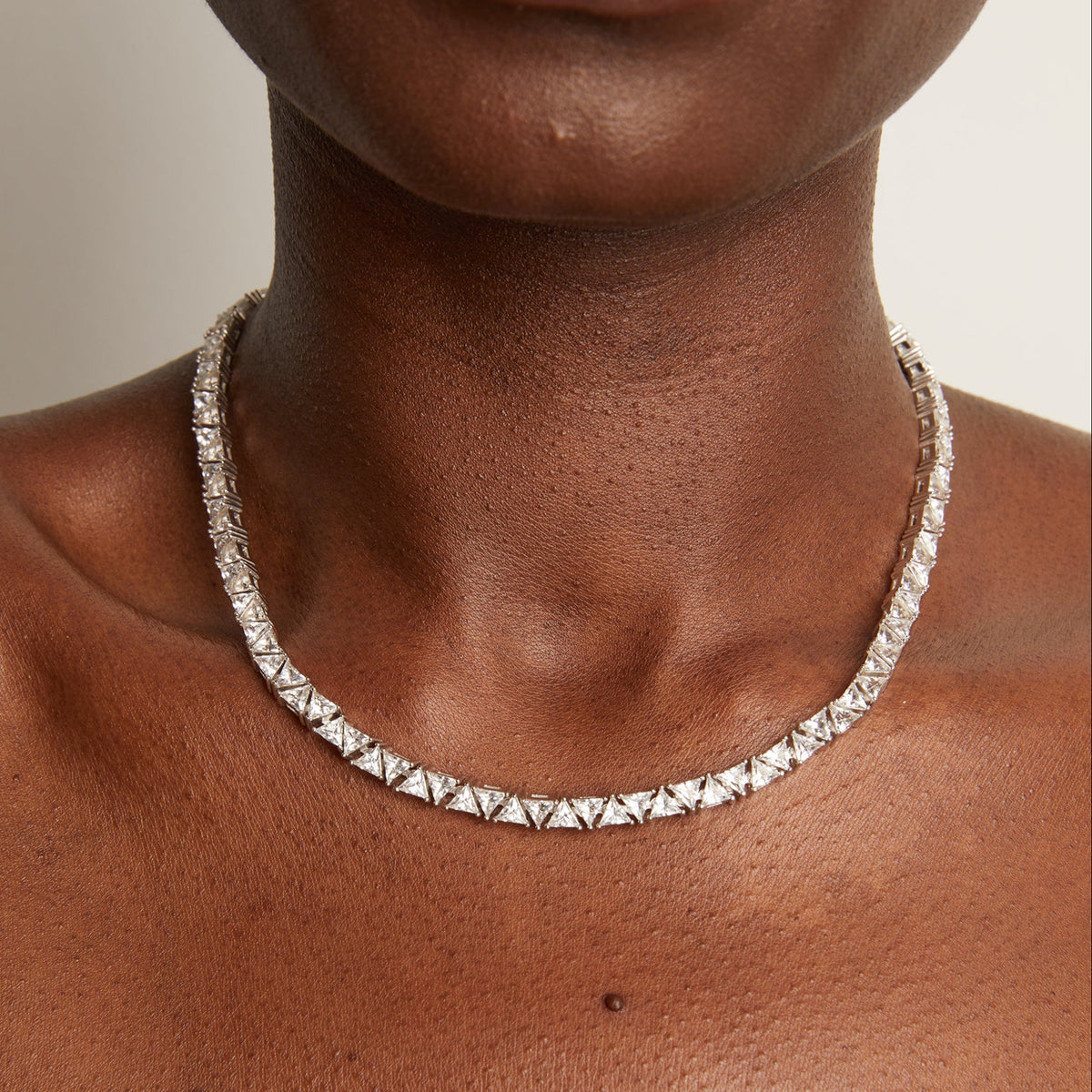 Lab Grown White Sapphire Trillion Tennis Necklace