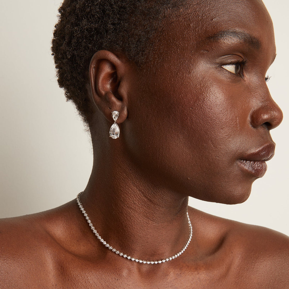 Lab Grown White Sapphire Pear Drop Earrings