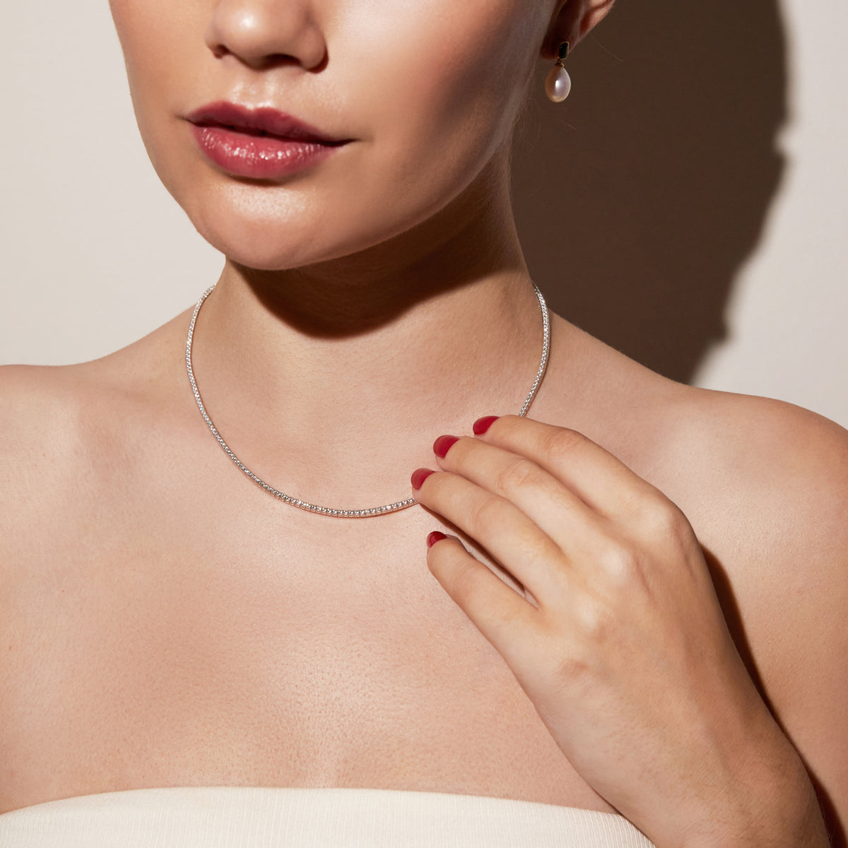 Petite Lab Grown White Sapphire Tennis Necklace
