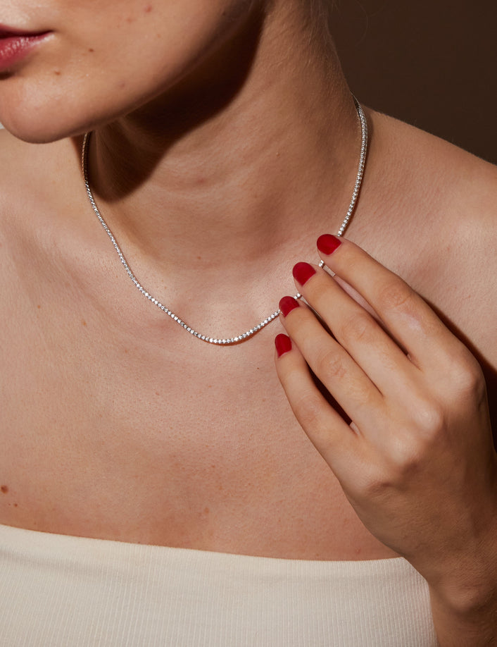 Petite Lab Grown White Sapphire Tennis Necklace